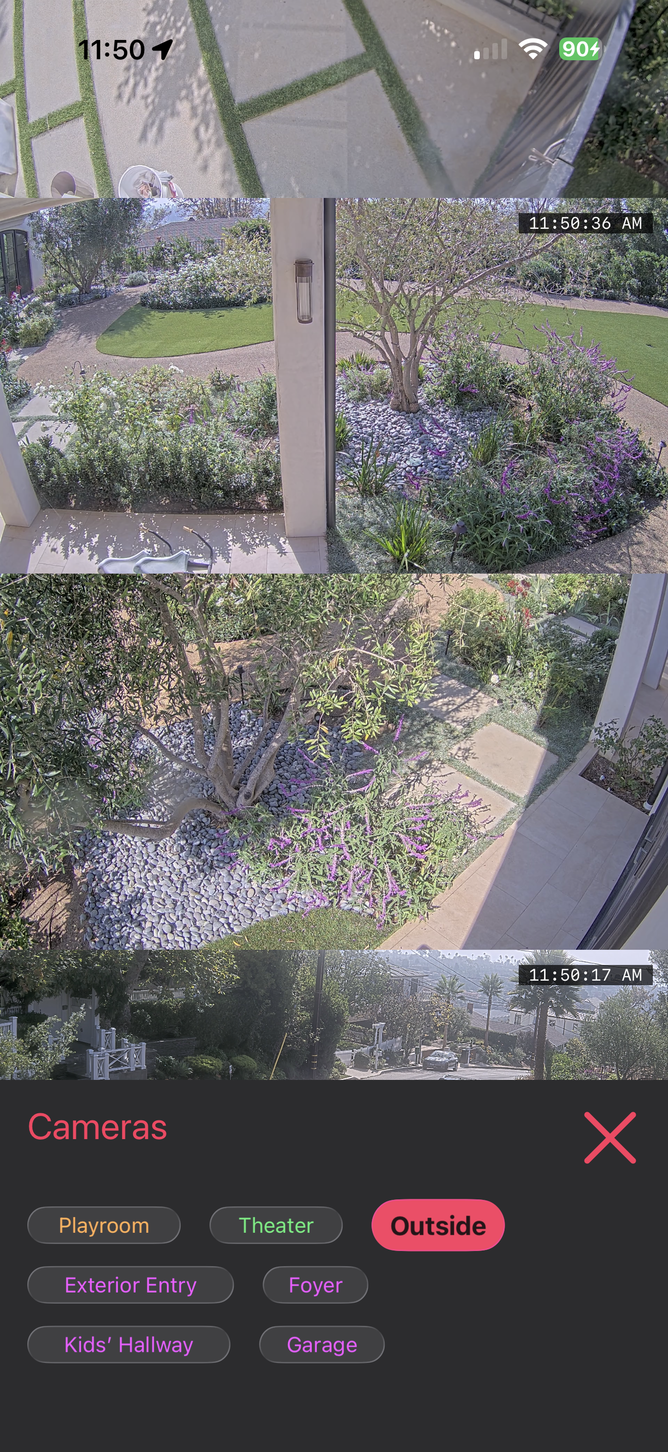 Security cameras view in Roomie Remote